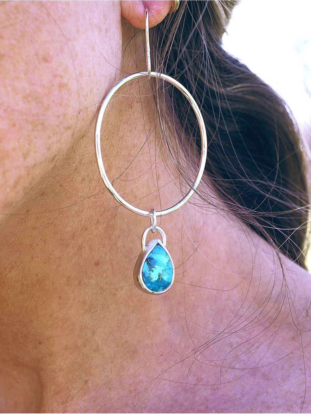 Handmade Sterling Silver Turquoise Teardrop Dangle Earrings - Picture 5 of 5